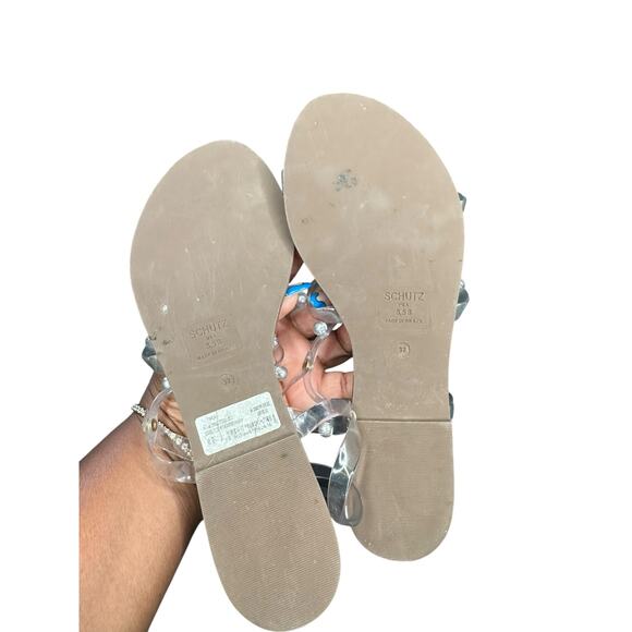 Schutz Yarin Studded Pearl Jelly Clear Beachy Flat Buckle Strap Sandals Size 8.5 - Picture 11 of 11